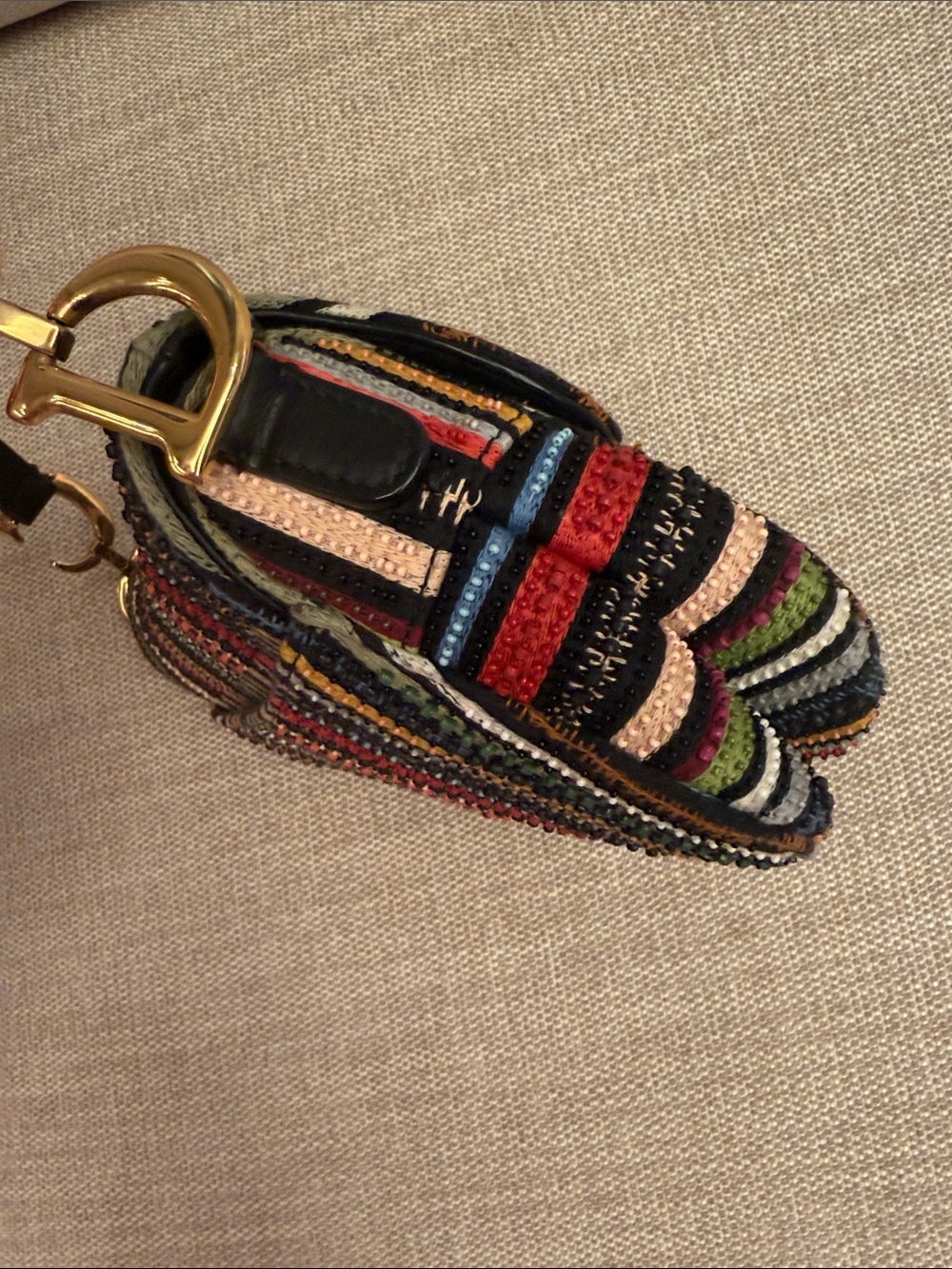 Dior Multicolor Striped Saddle Bag with Gold D Charm - Picture 3 of 4